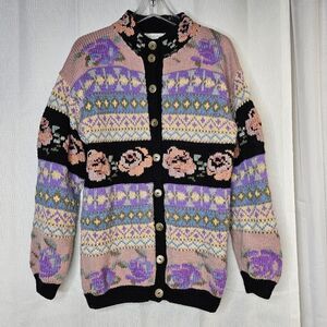 Vintage Roberta Frost Wool Cottagecore Hand Knit Oversized Long Cardigan Sweater